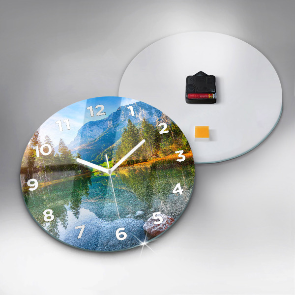 Round glass clock River Mountains Landscape