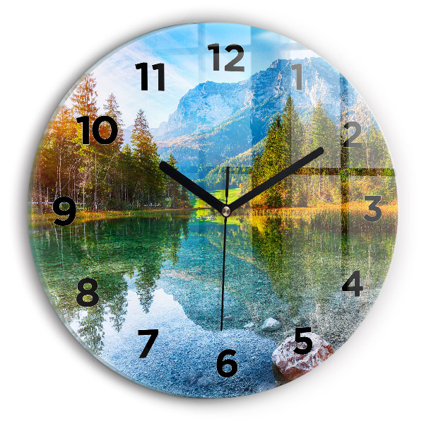 Round glass clock River Mountains Landscape