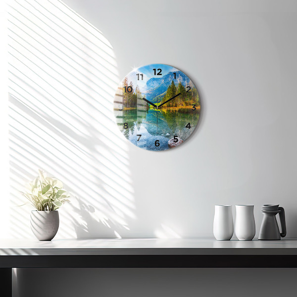 Round glass clock River Mountains Landscape