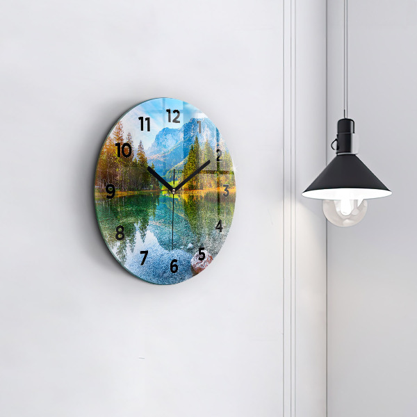 Round glass clock River Mountains Landscape