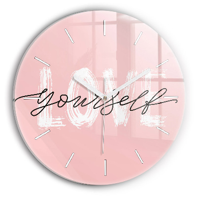 Round glass clock The inscription Love yourself