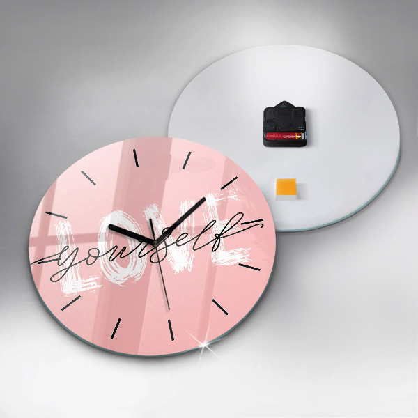 Round glass clock The inscription Love yourself