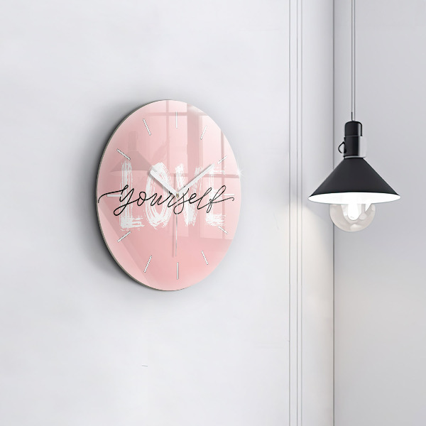 Round glass clock The inscription Love yourself