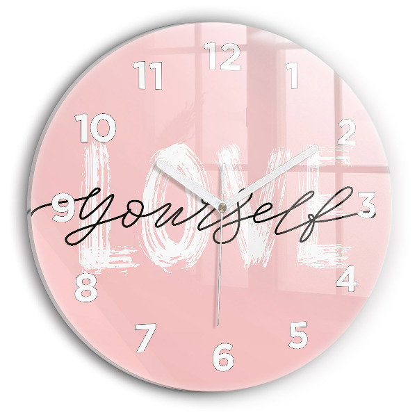 Round glass clock The inscription Love yourself