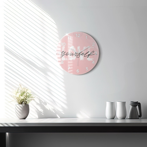 Round glass clock The inscription Love yourself