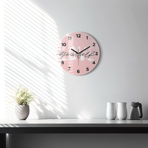 Round glass clock The inscription Love yourself