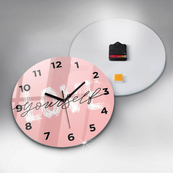 Round glass clock The inscription Love yourself