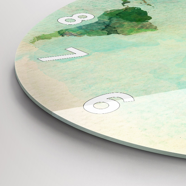 Round glass clock Watercolor world map