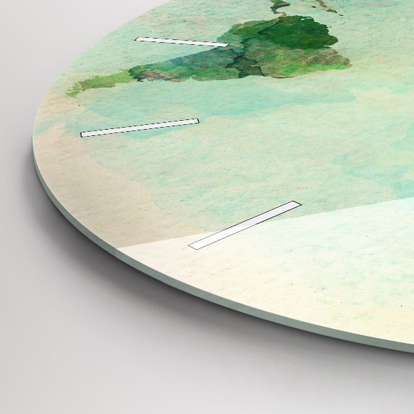 Round glass clock Watercolor world map