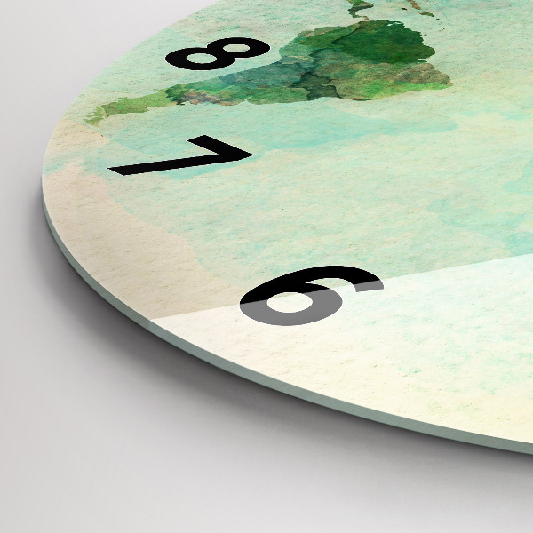 Round glass clock Watercolor world map