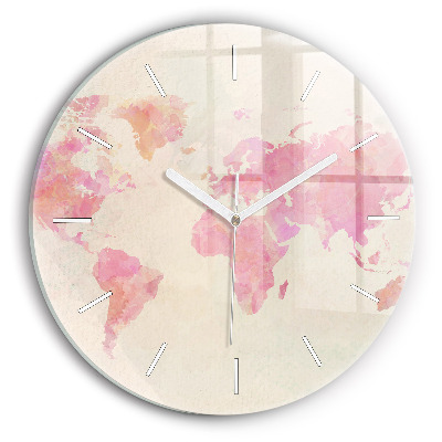 Round glass clock Watercolor world map