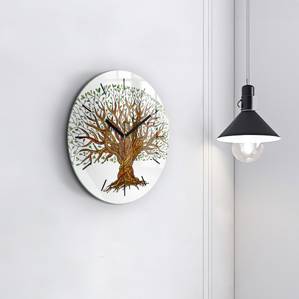 Round glass clock Tree and roots
