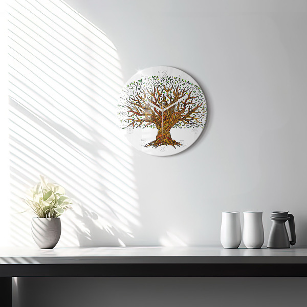 Round glass clock Tree and roots