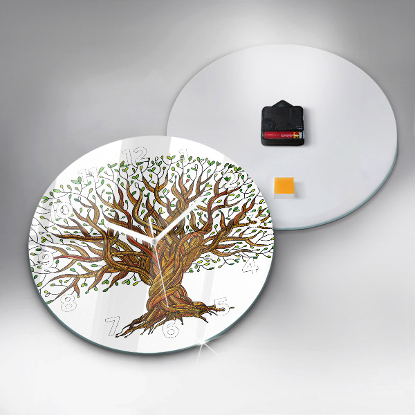 Round glass clock Tree and roots