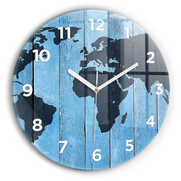 Round glass clock World map on boards