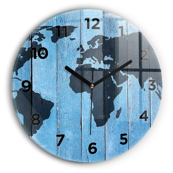 Round glass clock World map on boards