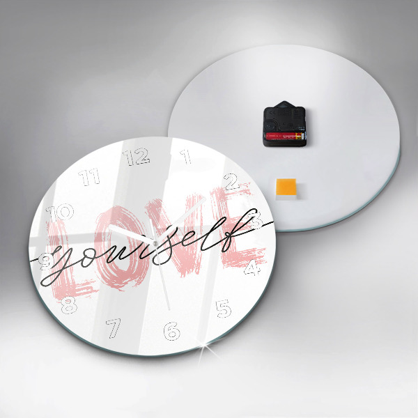 Round glass clock The inscription Love yourself