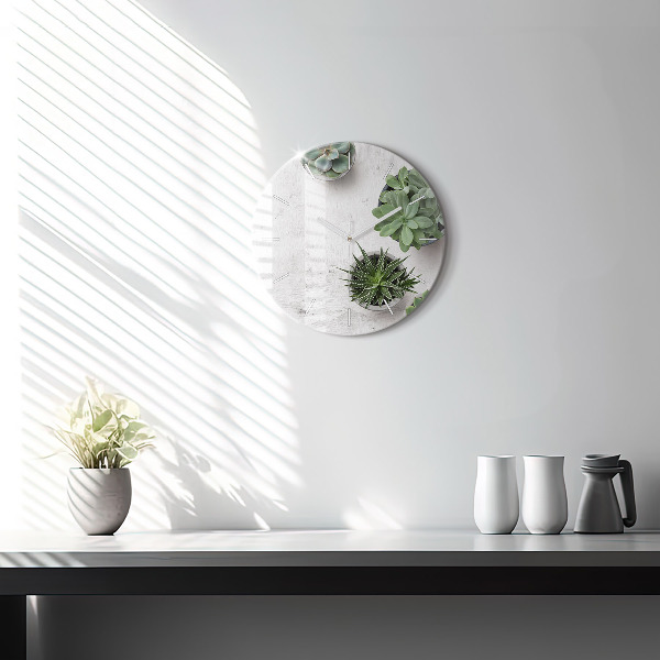Round glass clock Ornamental plants