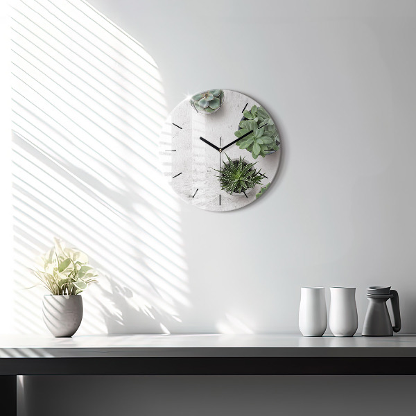 Round glass clock Ornamental plants
