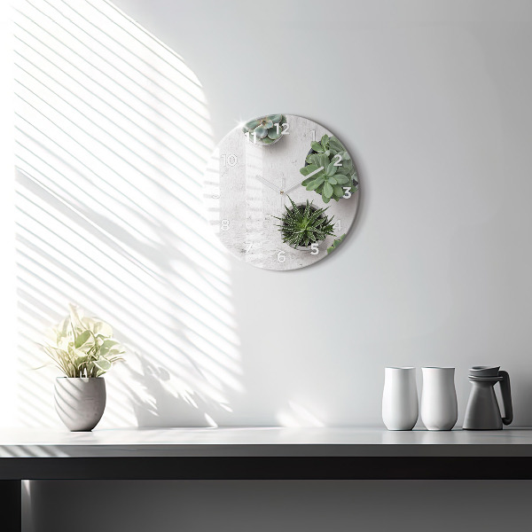 Round glass clock Ornamental plants