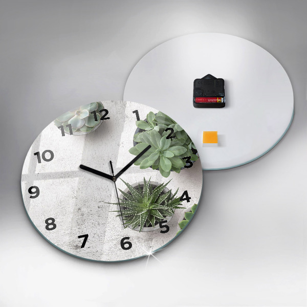 Round glass clock Ornamental plants