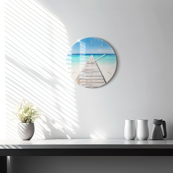 Round glass clock Tropical island
