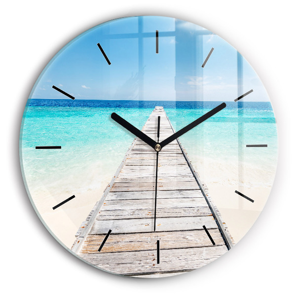 Round glass clock Tropical island