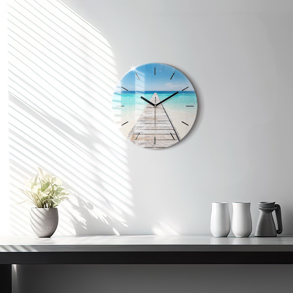 Round glass clock Tropical island