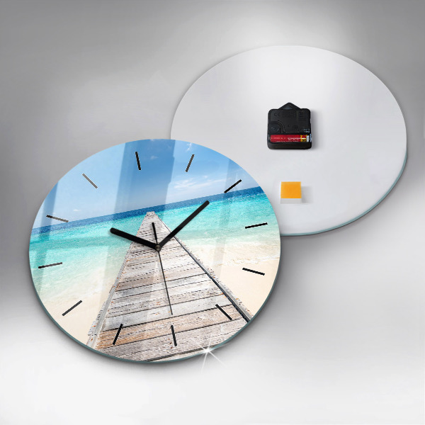 Round glass clock Tropical island