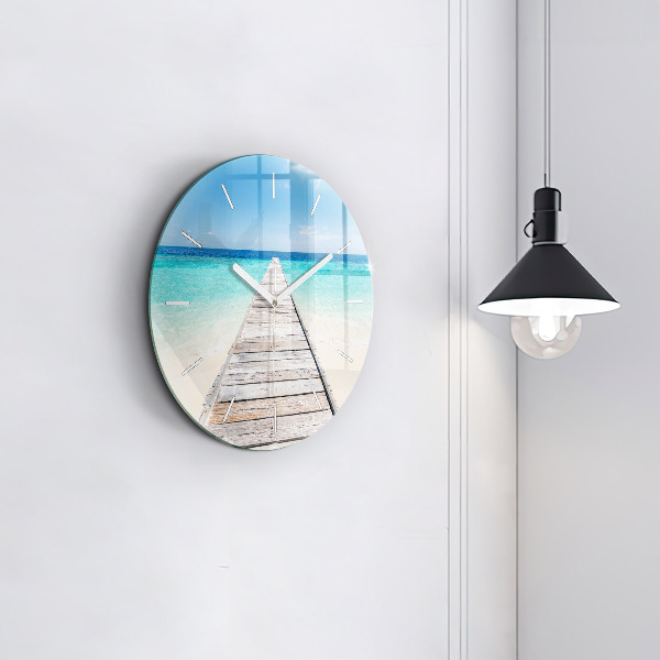 Round glass clock Tropical island