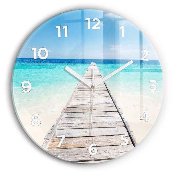 Round glass clock Tropical island