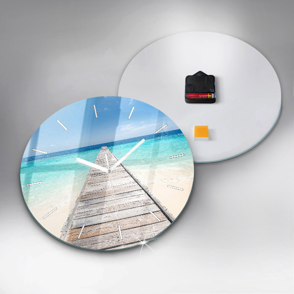 Round glass clock Tropical island