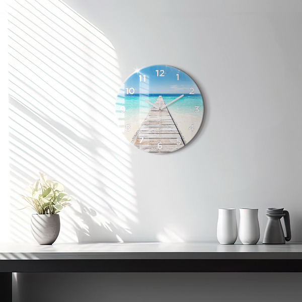 Round glass clock Tropical island