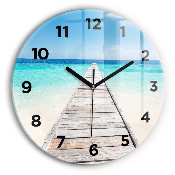 Round glass clock Tropical island