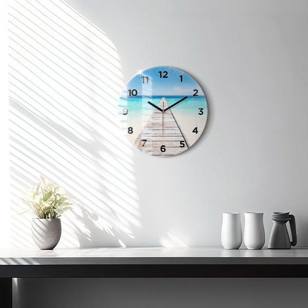 Round glass clock Tropical island