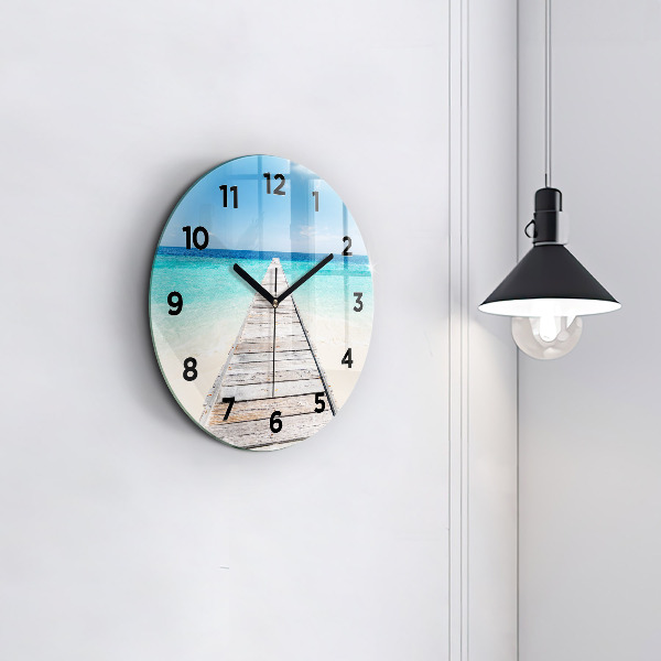 Round glass clock Tropical island
