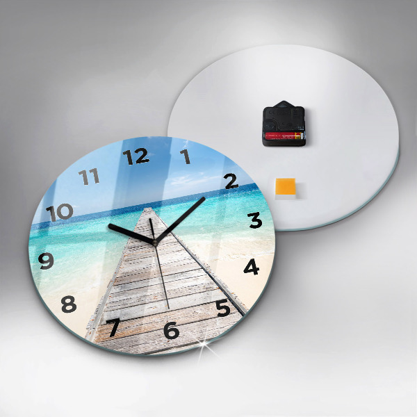 Round glass clock Tropical island