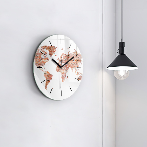 Round glass clock Old brick map