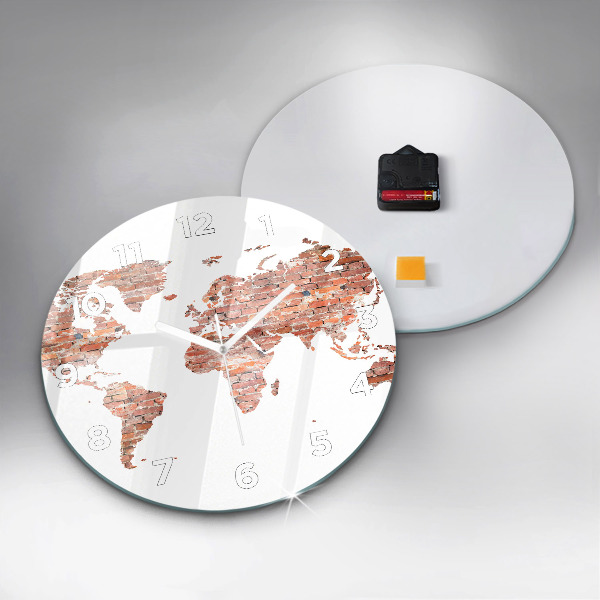 Round glass clock Old brick map