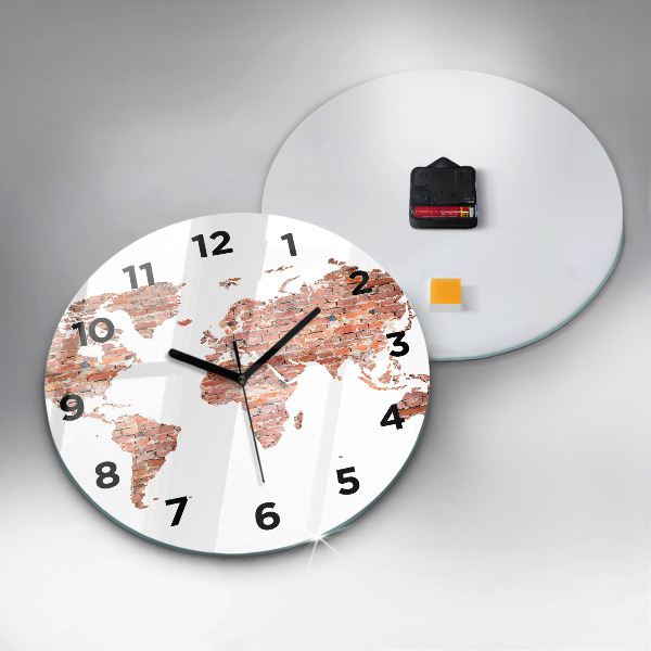Round glass clock Old brick map