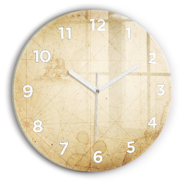 Round glass clock Old world map