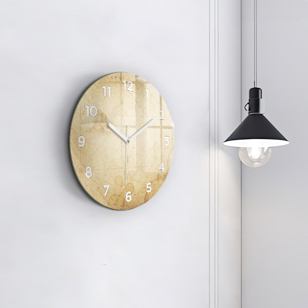 Round glass clock Old world map