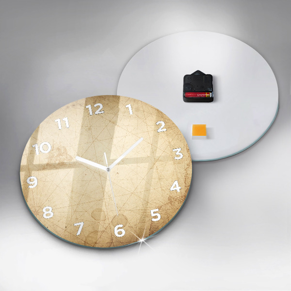 Round glass clock Old world map