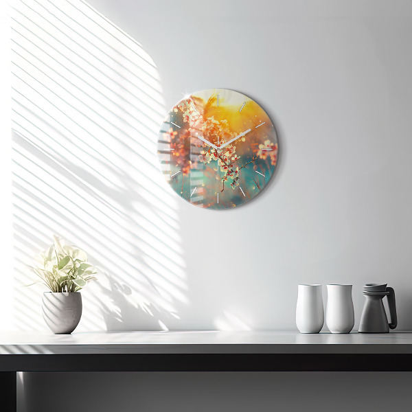 Round glass clock Spring flowers