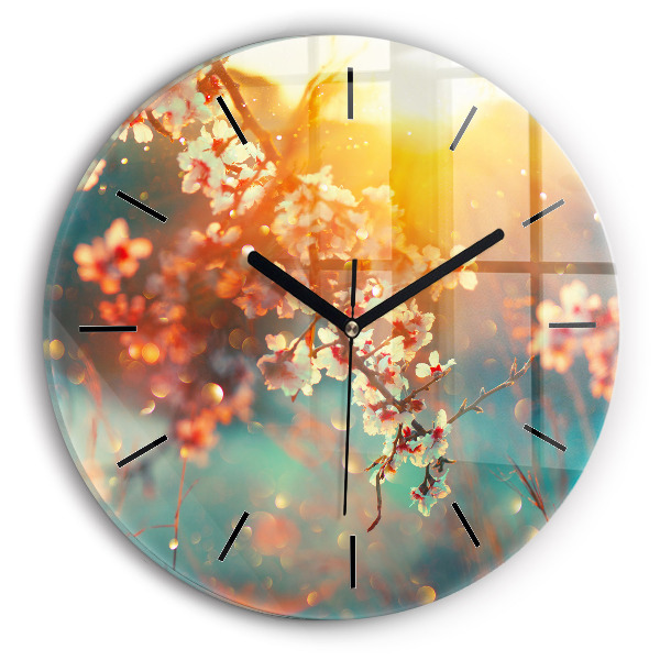 Round glass clock Spring flowers