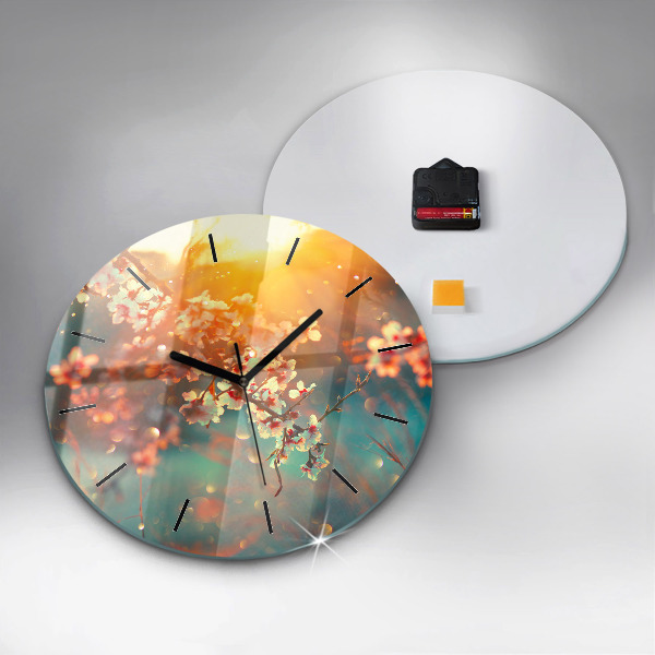 Round glass clock Spring flowers