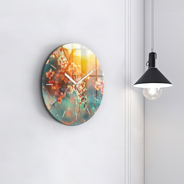Round glass clock Spring flowers