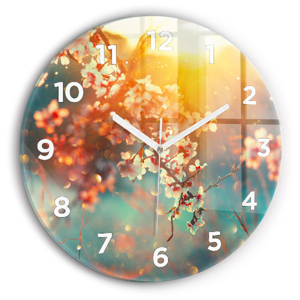 Round glass clock Spring flowers