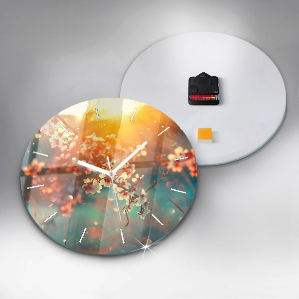 Round glass clock Spring flowers