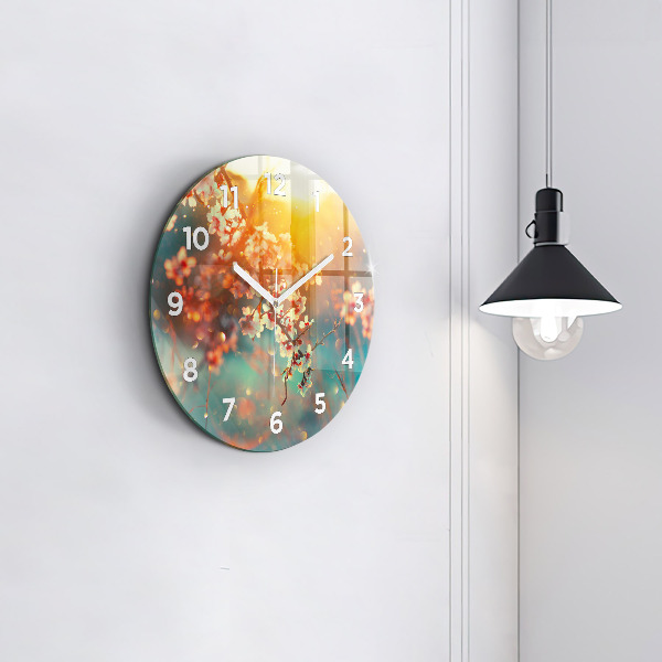 Round glass clock Spring flowers